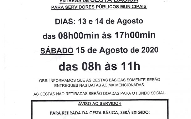 ENTREGA DE CESTA BÁSICA/RECARGA CARTÃO ALIMENTAÇÃO - AGOSTO